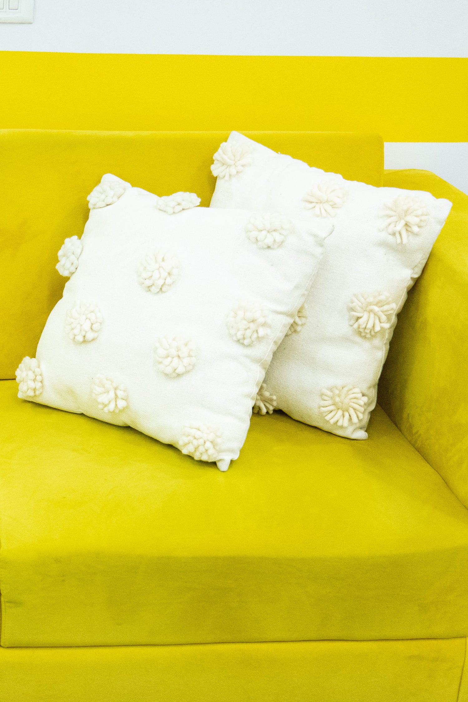 Off-White Decorative Tufted Cotton Cushion with Cover - Set of 2