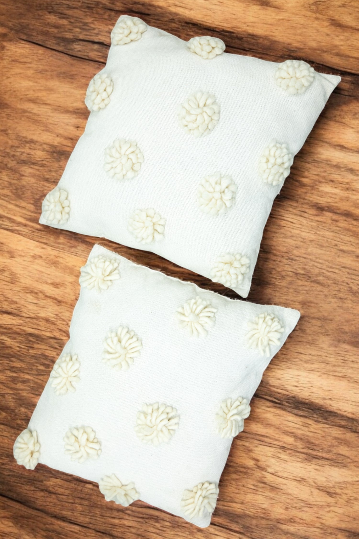 Off-White Decorative Tufted Cotton Cushion with Cover - Set of 2