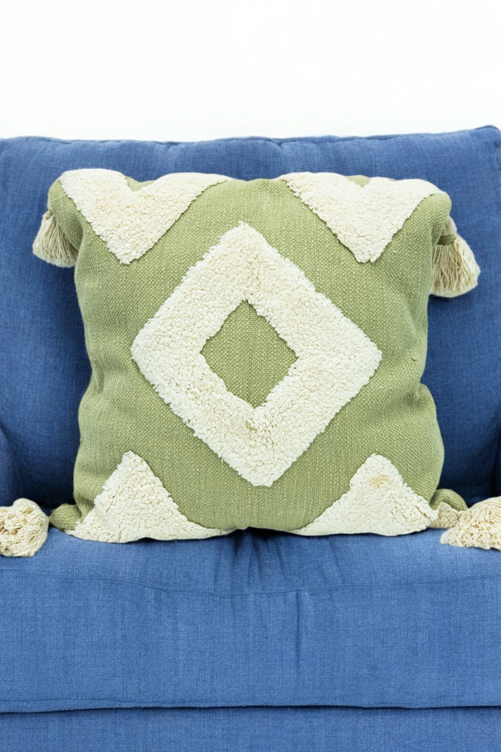 Green Decorative Tufted Cotton Cushion with Cover - Set of 2