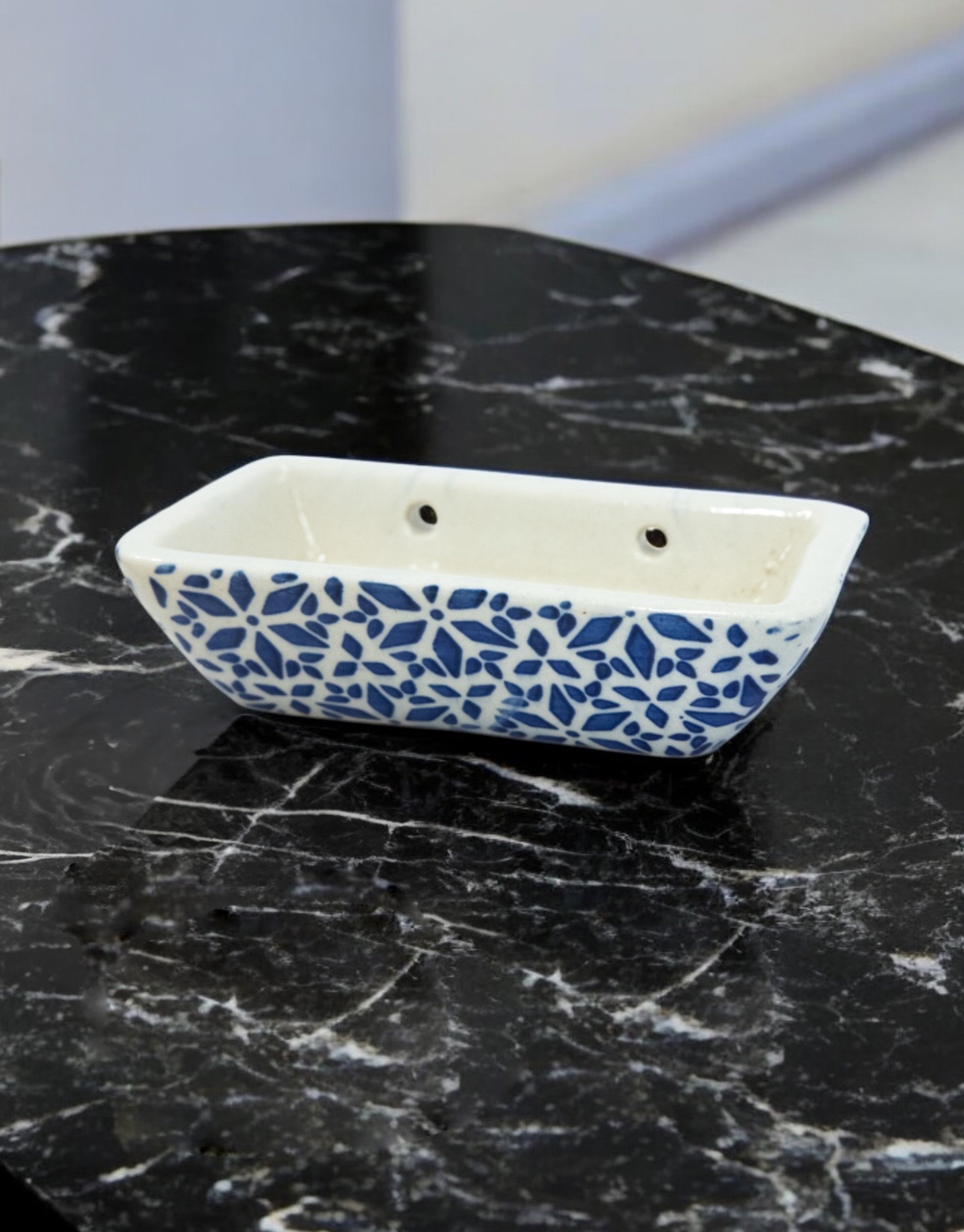 Modern Blue Ceramic Soap Dish Tray