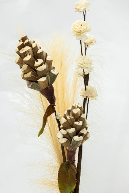 Elegant White Rose, Faux Pampas Grass &amp; Pinecones Artificial Flower Bunches