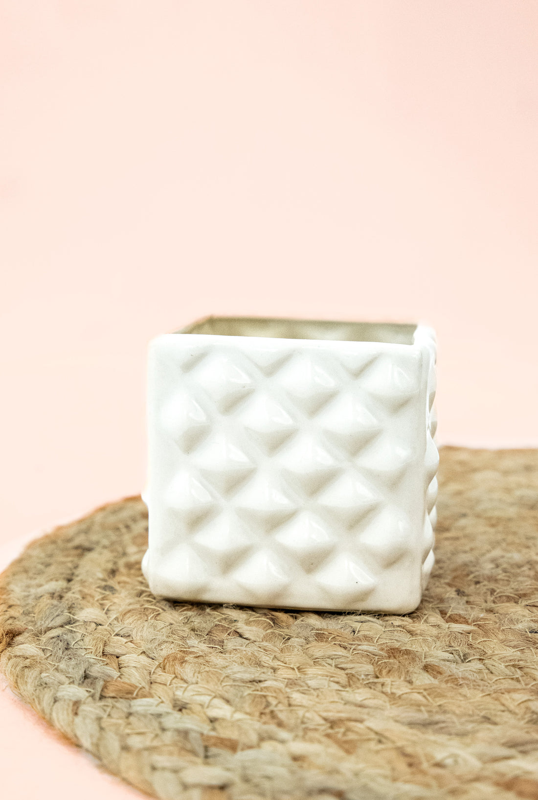 White Glossy Ceramic square diomond cut planter pot