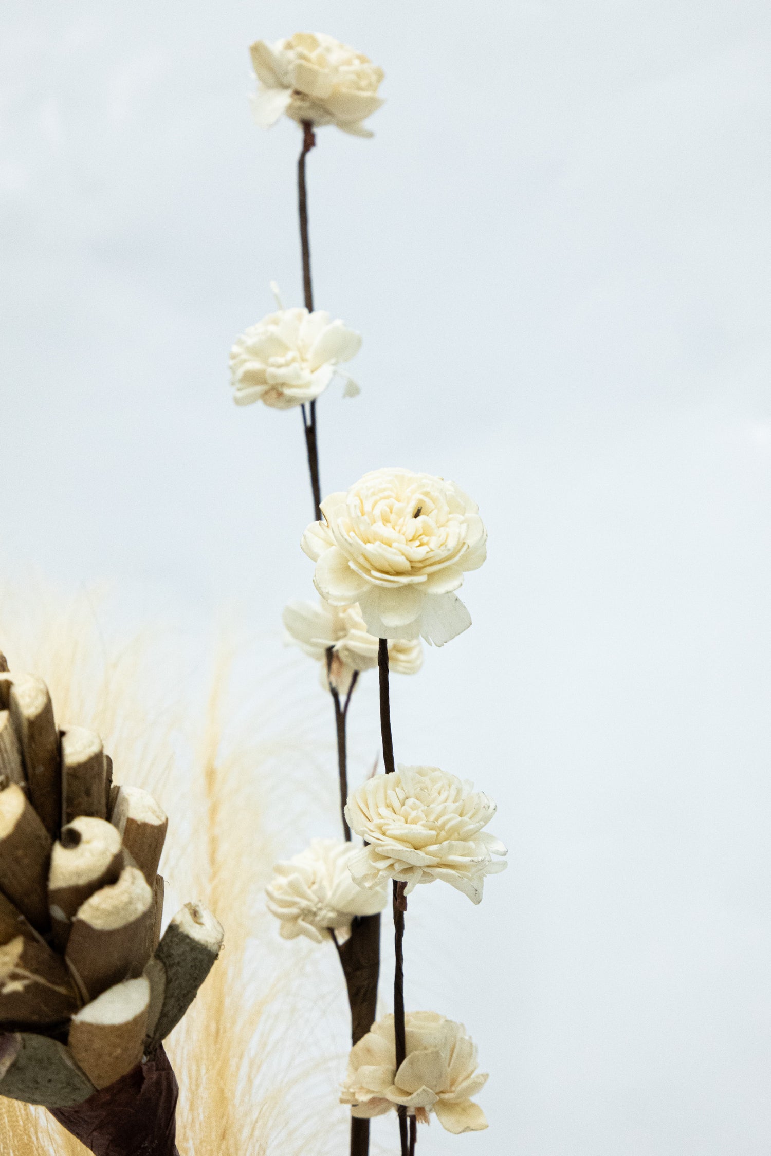 Elegant White Rose, Faux Pampas Grass &amp; Pinecones Artificial Flower Bunches