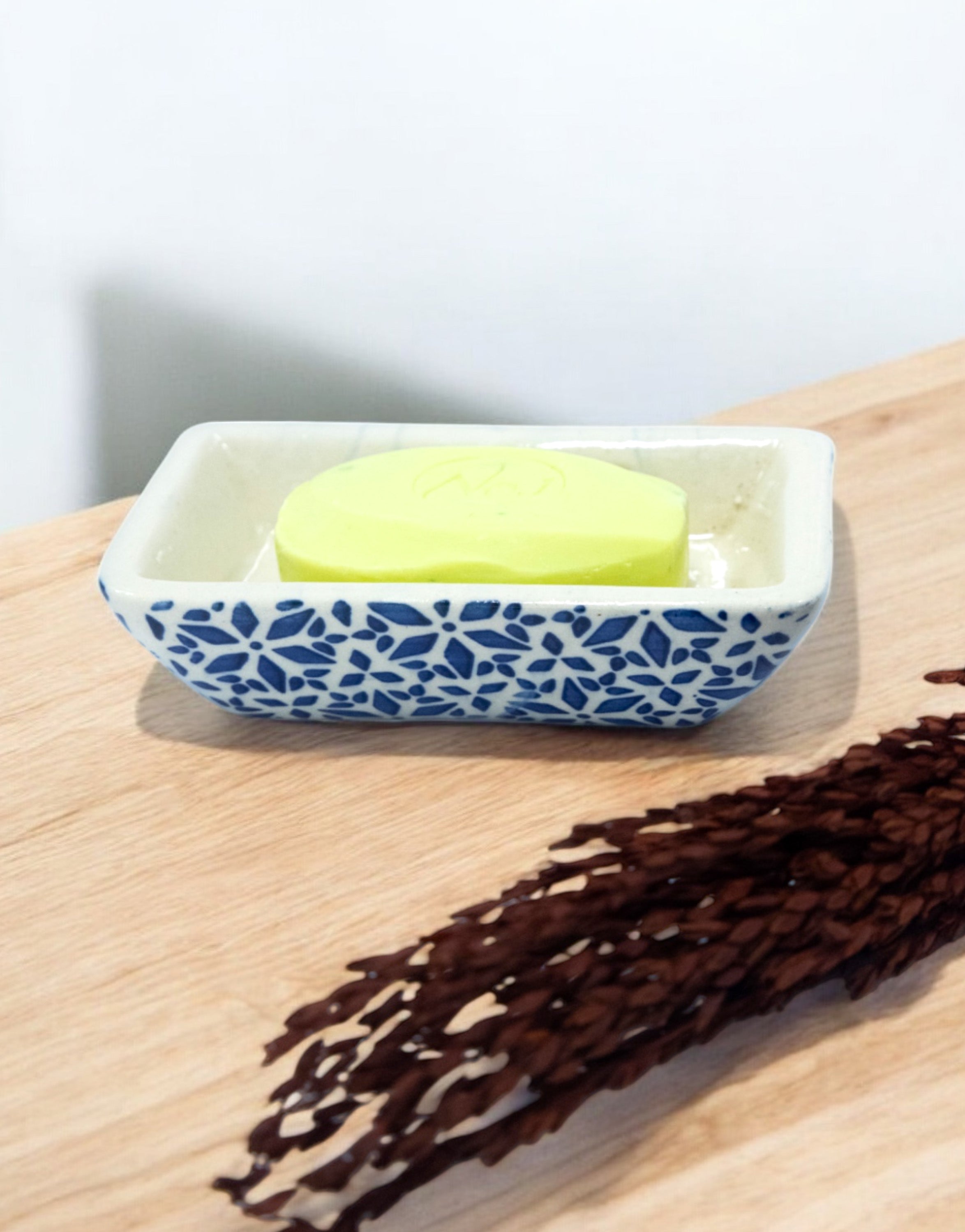 Modern Blue Ceramic Soap Dish Tray