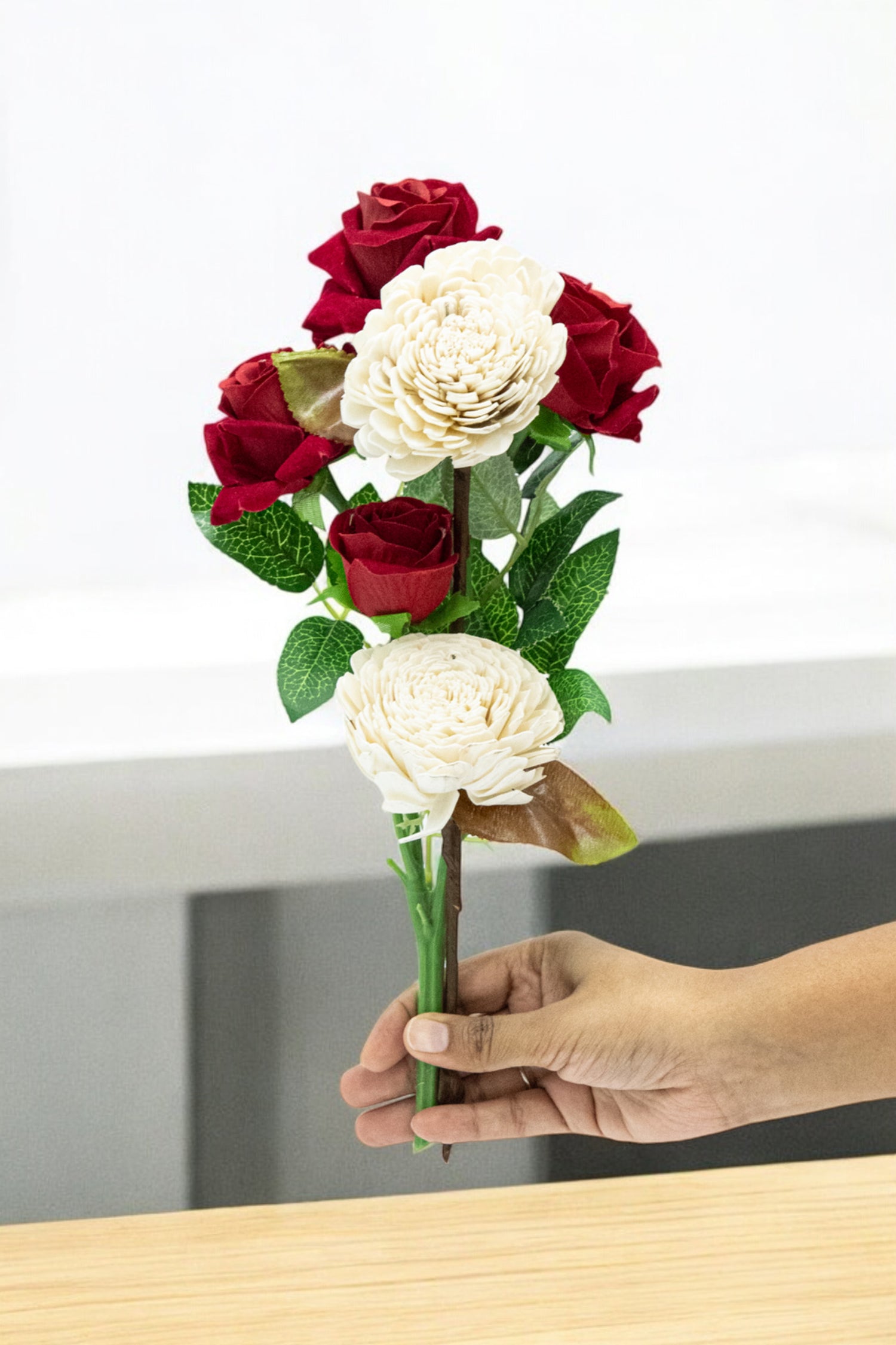 Artificial Red &amp; White Rose Flower Bunches