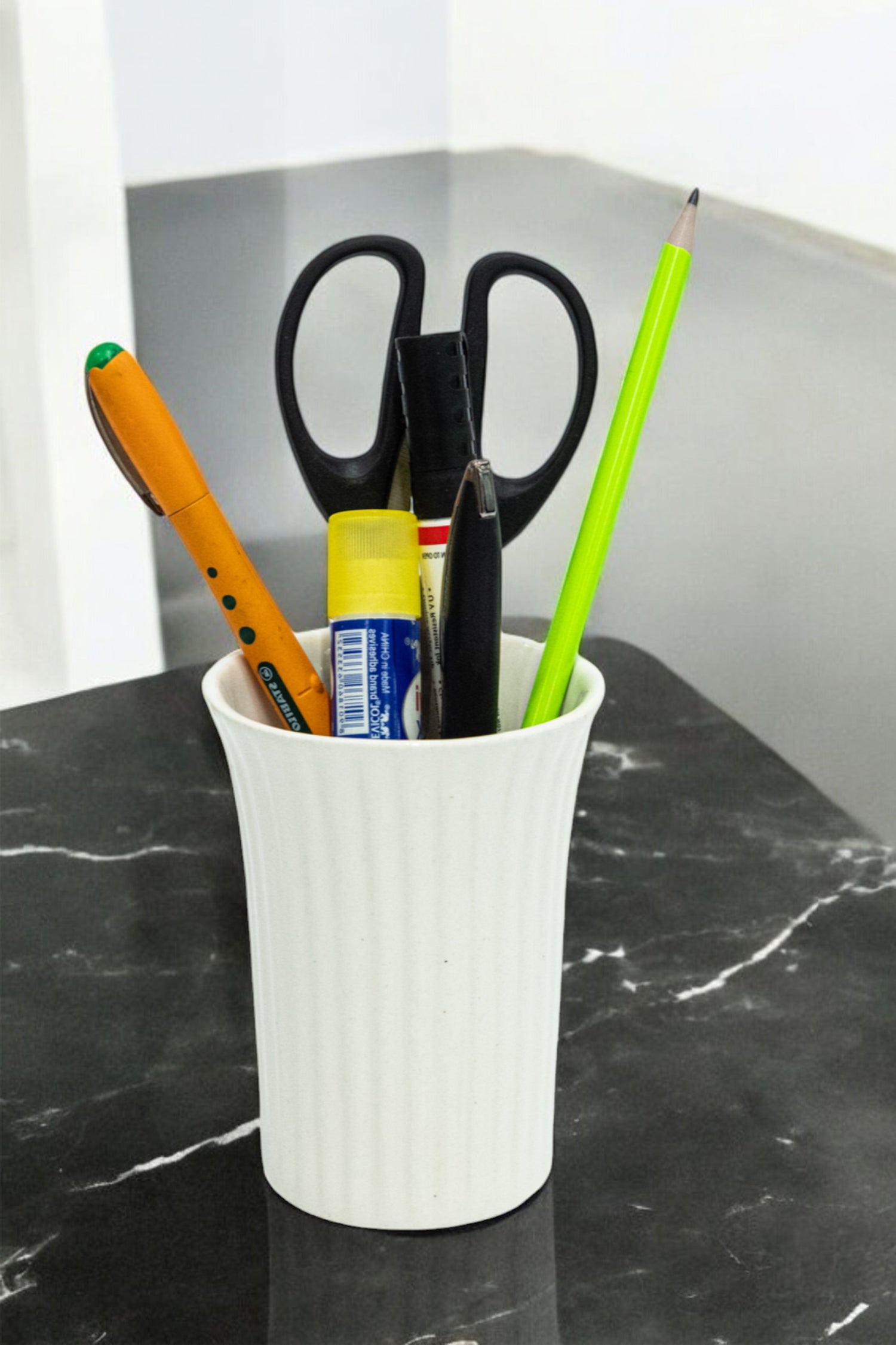 Glossy White Ceramic Multipurpose Brush Holder