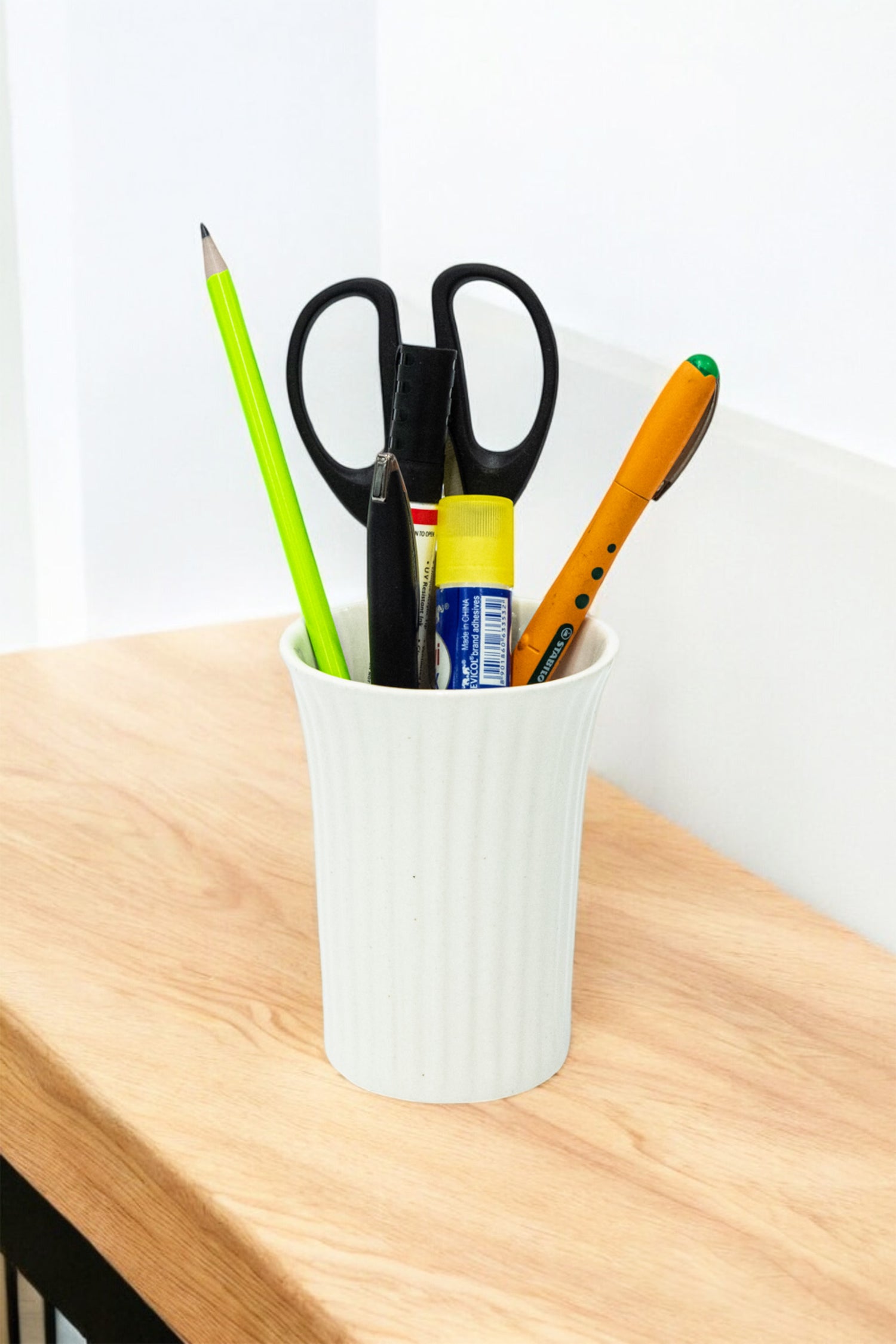 Glossy White Ceramic Multipurpose Brush Holder