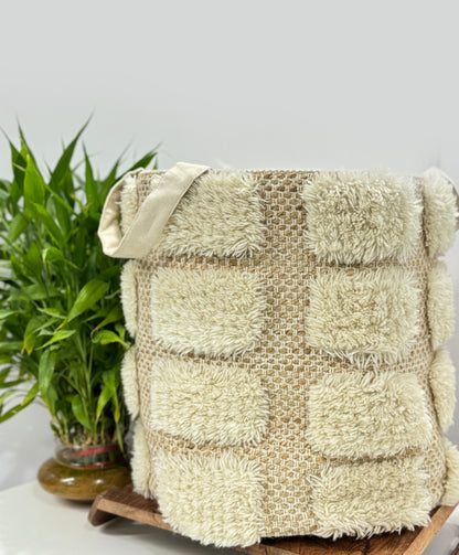 Beige Laundry Pom Pom Basket