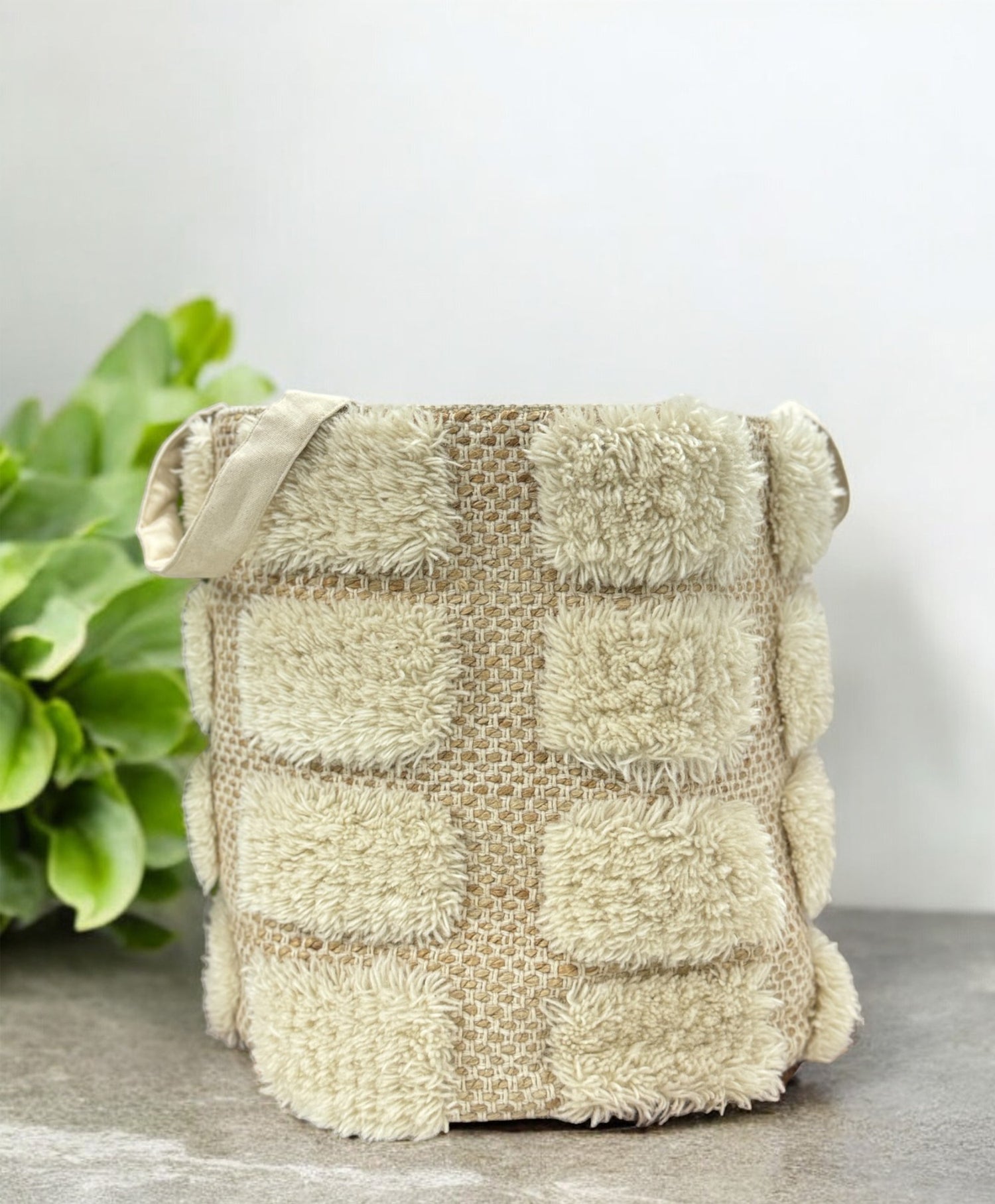 Beige Laundry Pom Pom Basket