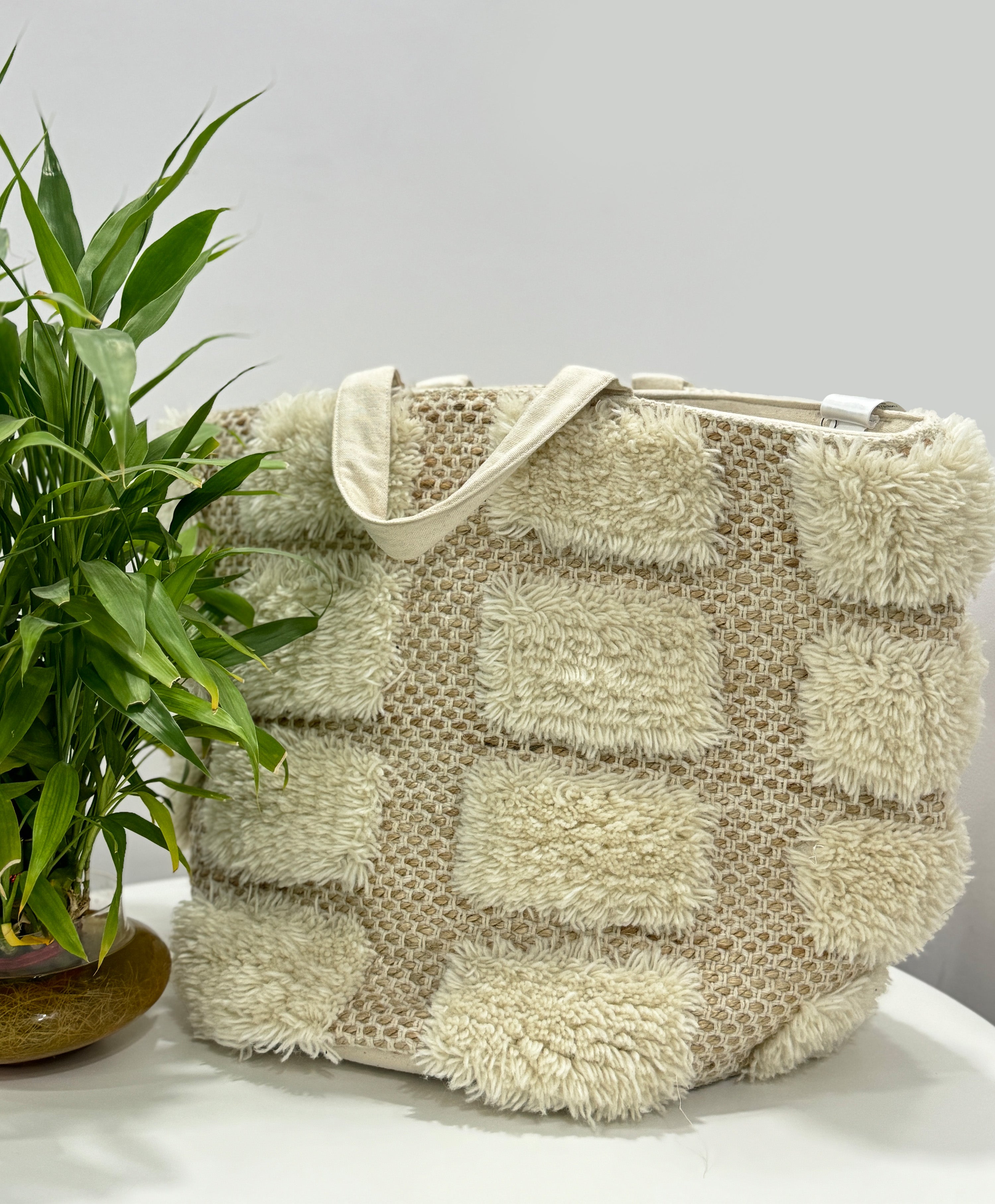 Beige Laundry Pom Pom Basket