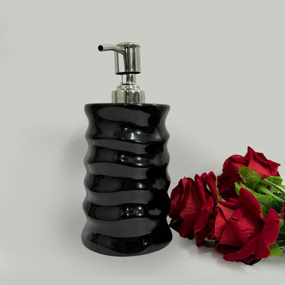 Refillable Ceramic Round Shape Black Hand Soap Dispenser with Pump