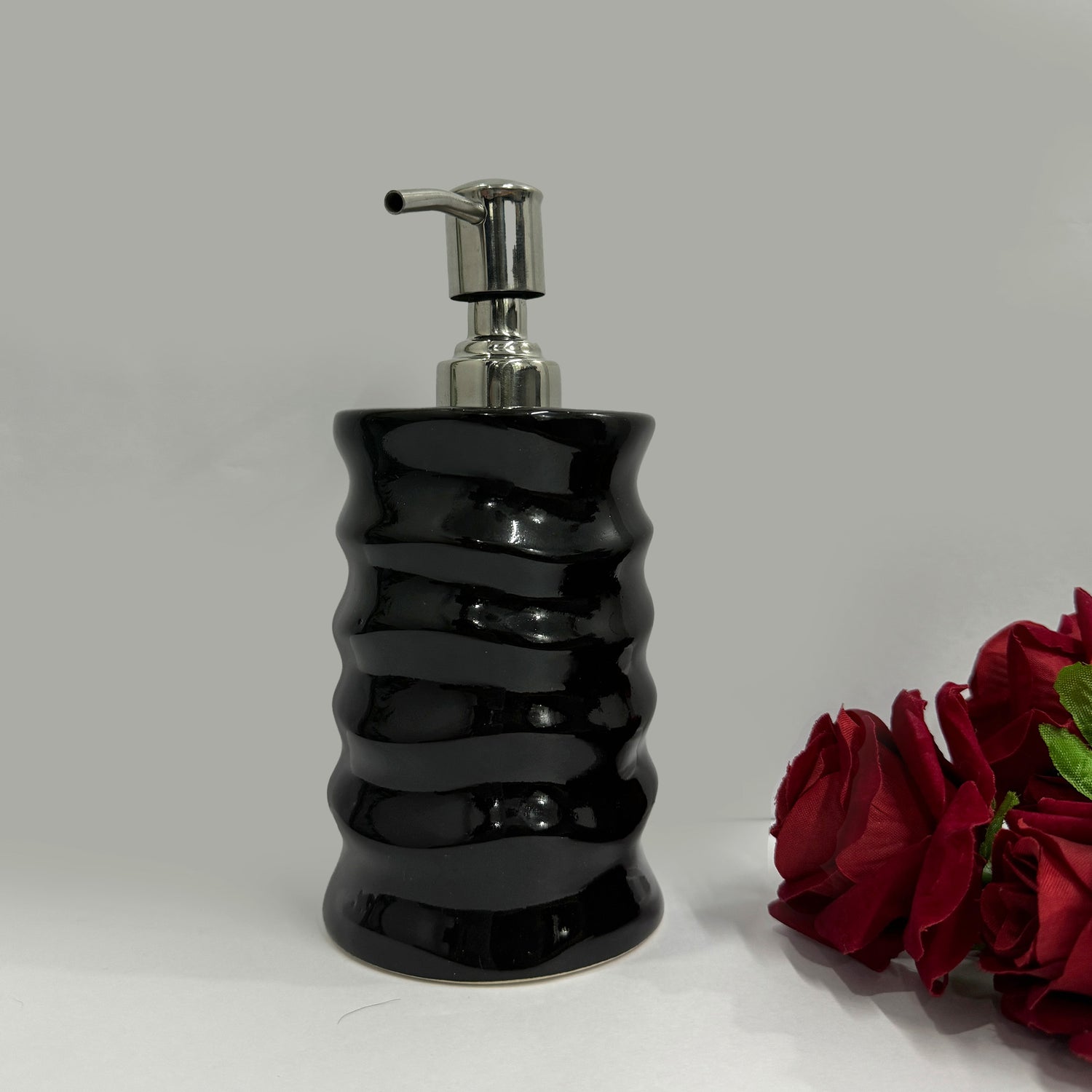 Refillable Ceramic Round Shape Black Hand Soap Dispenser with Pump