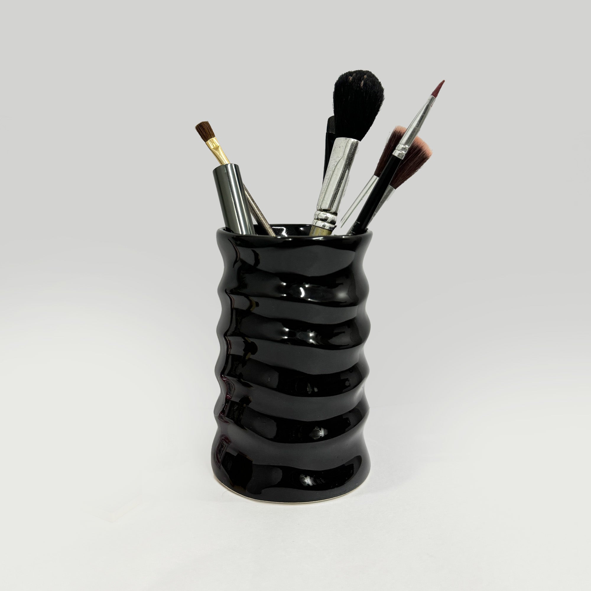 Ceramic Black Round Shape Multipurpose Toothbrush Holder Stand