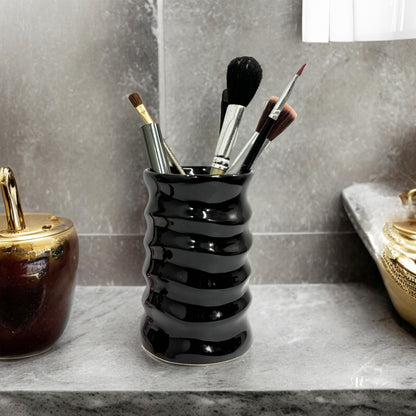 Ceramic Black Round Shape Multipurpose Toothbrush Holder Stand