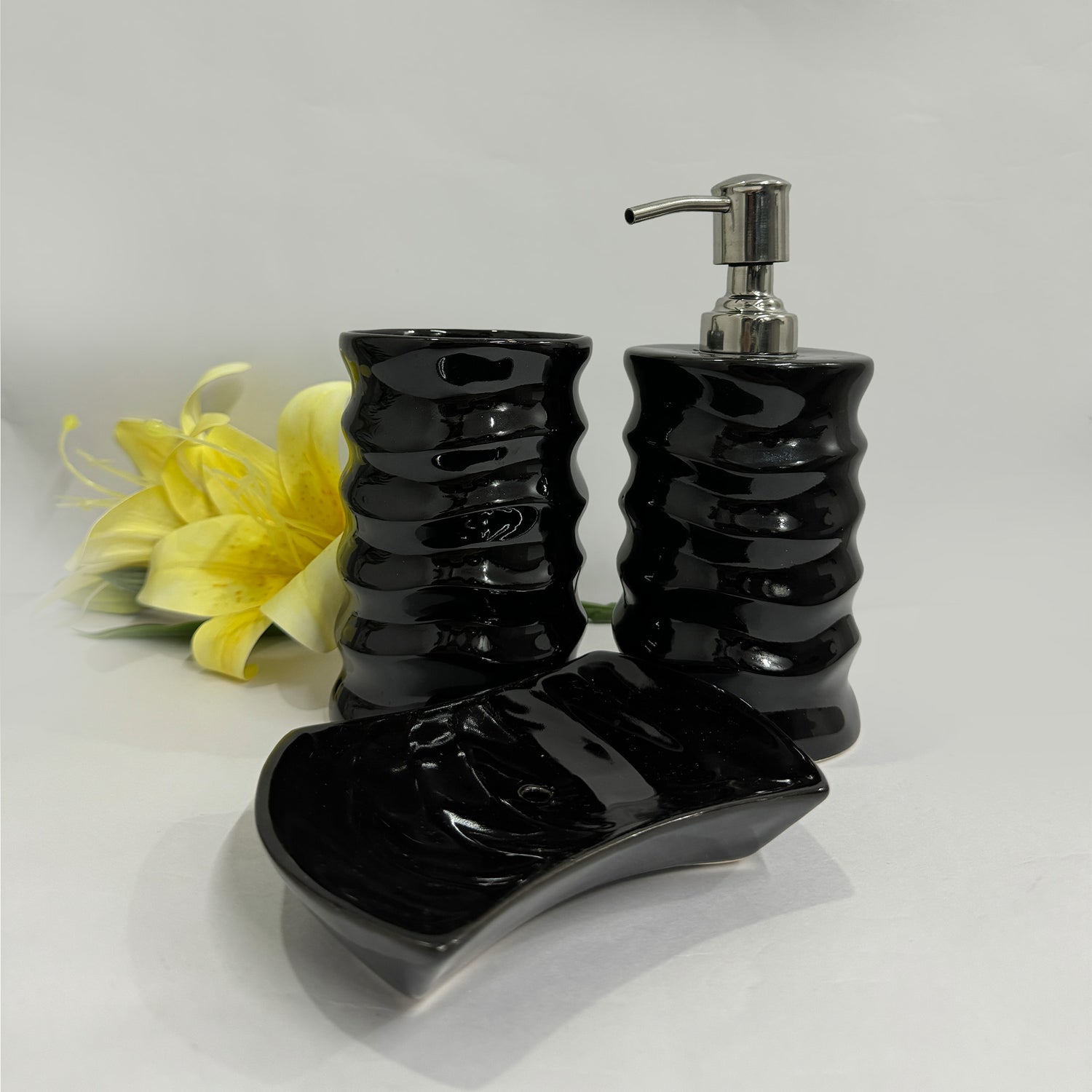 Modern Black Ceramic Bath Set of 3