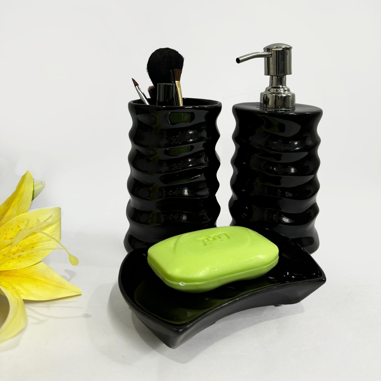 Modern Black Ceramic Bath Set of 3