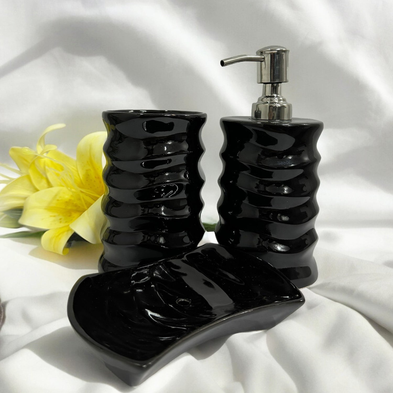 Modern Black Ceramic Bath Set of 3