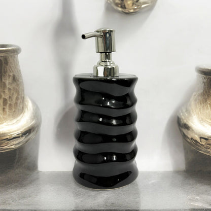 Refillable Ceramic Round Shape Black Hand Soap Dispenser with Pump