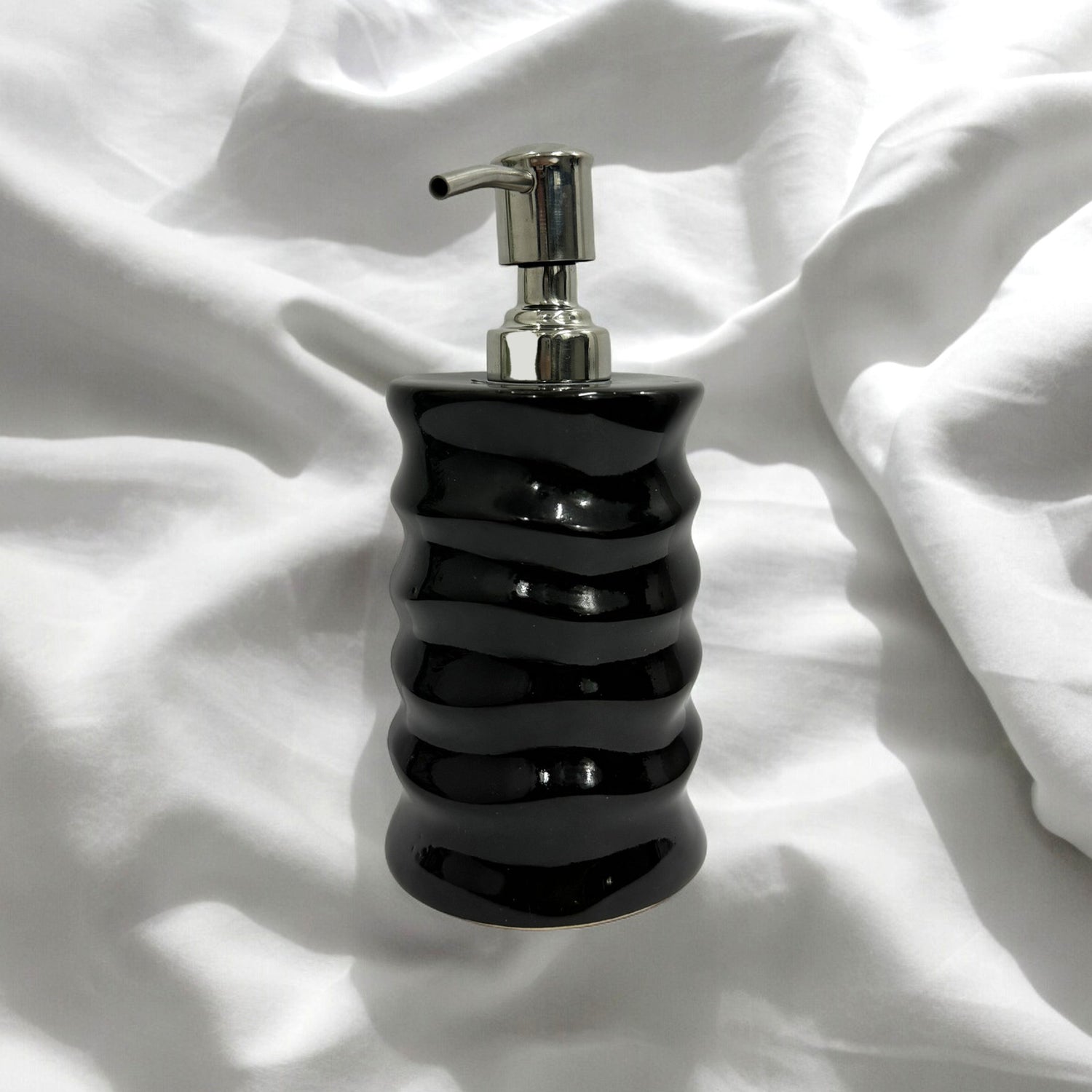 Refillable Ceramic Round Shape Black Hand Soap Dispenser with Pump