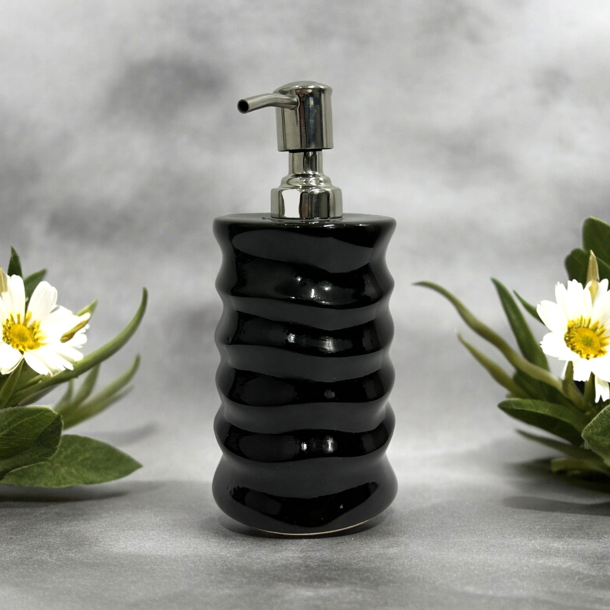 Refillable Ceramic Round Shape Black Hand Soap Dispenser with Pump