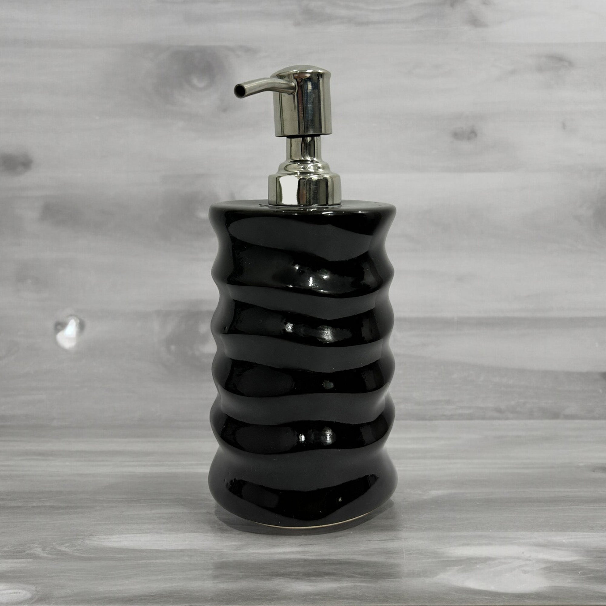 Refillable Ceramic Round Shape Black Hand Soap Dispenser with Pump