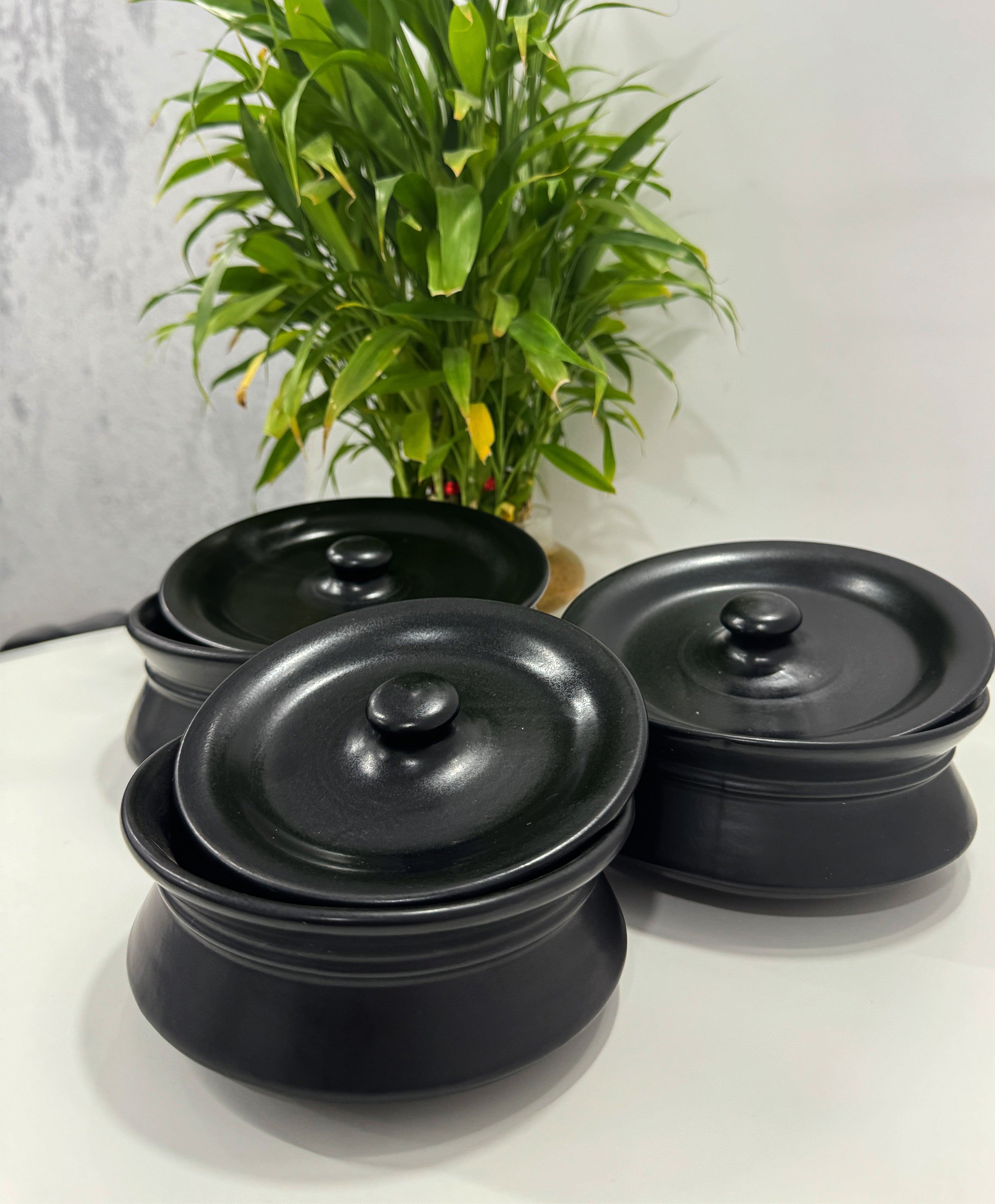 Black Ceramic Handi with Lid-Set of 3