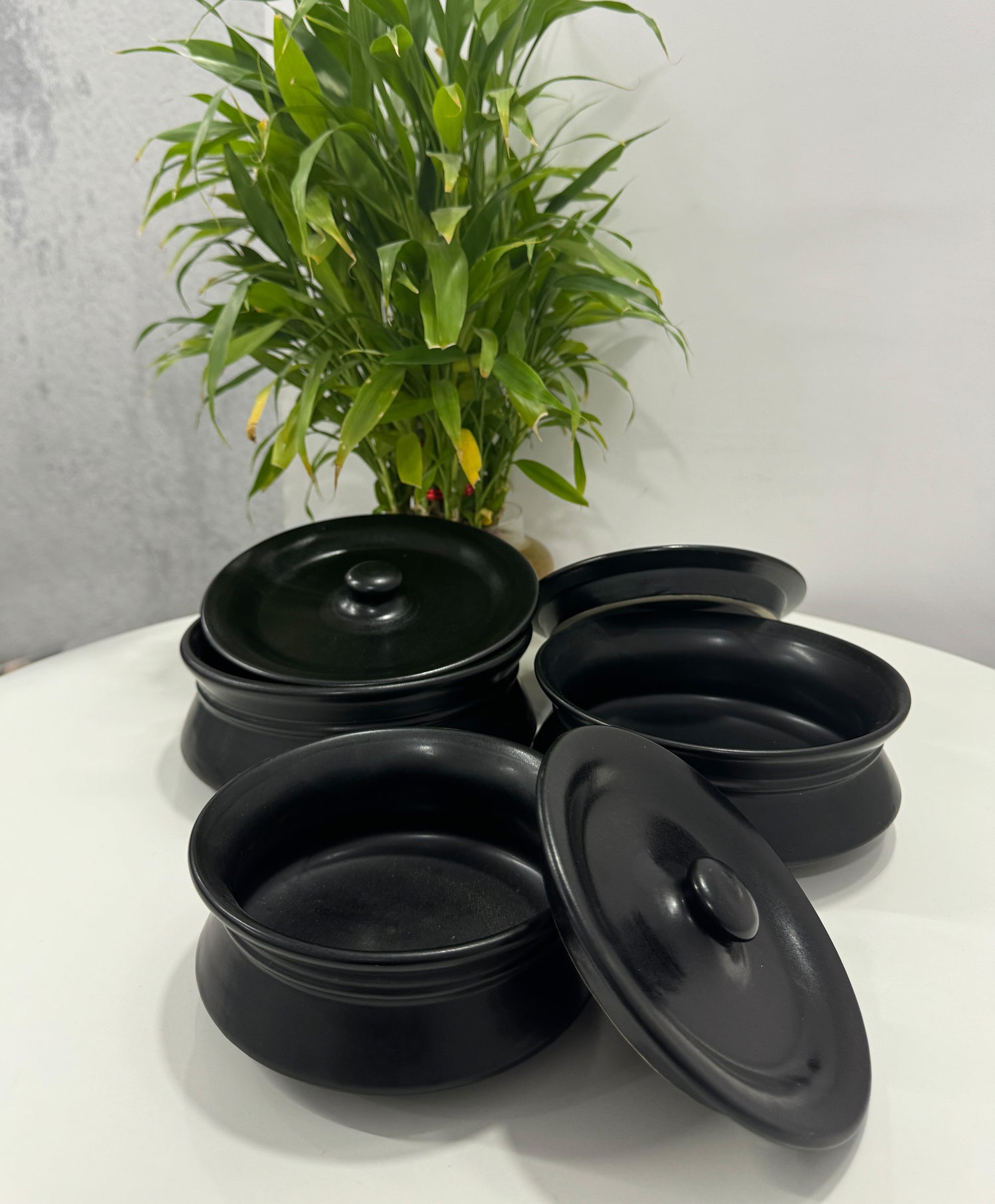 Black Ceramic Handi with Lid-Set of 3