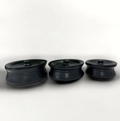 Black Ceramic Handi with Lid-Set of 3