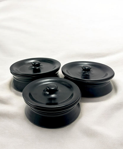 Black Ceramic Handi with Lid-Set of 3