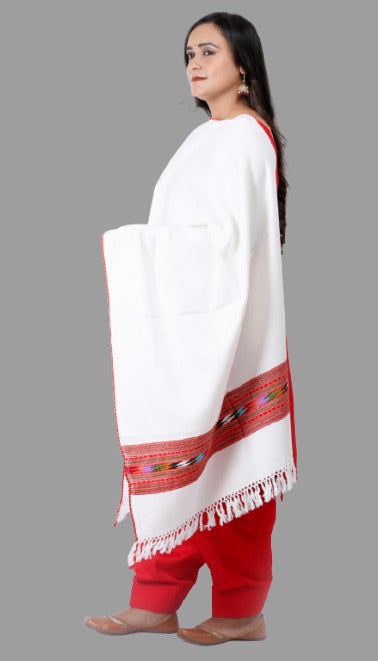 Hand Woven Pure Wool Kullu Traditional White Stole