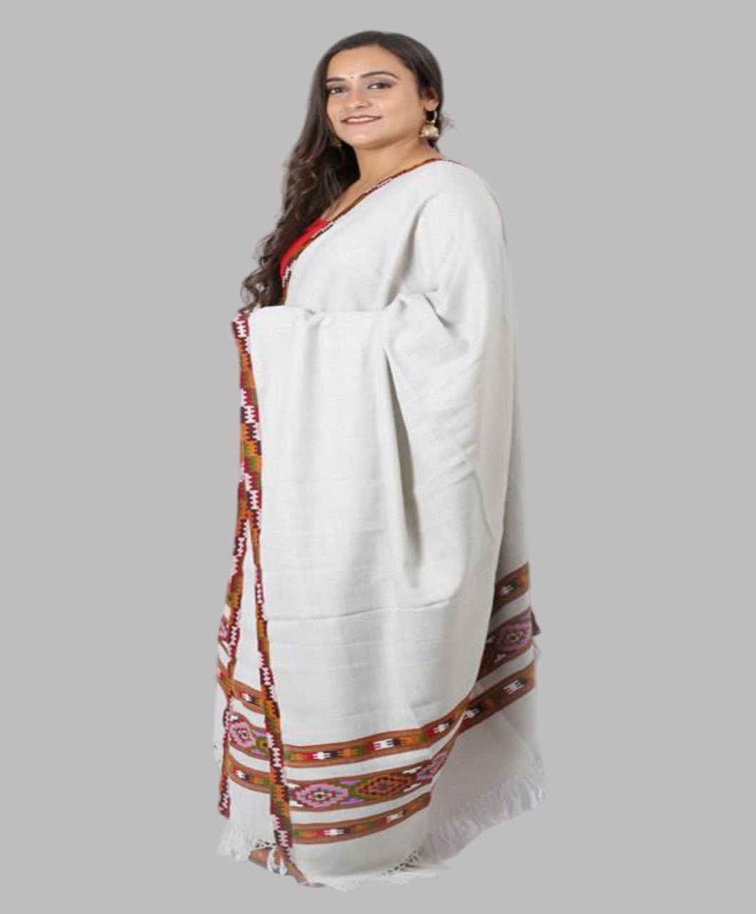 Kullu Handloom Pure Woollen Light Grey Shawl