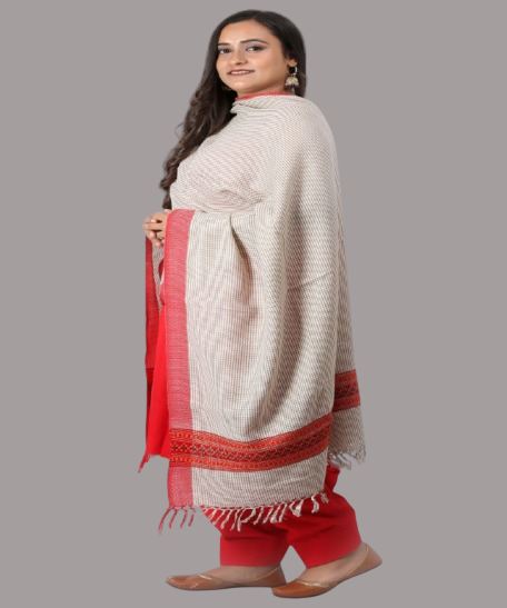 Embroidered Patti Pure Woolen Stole with Kullu Weaving Design – Elegant Ivory Shade Wrap