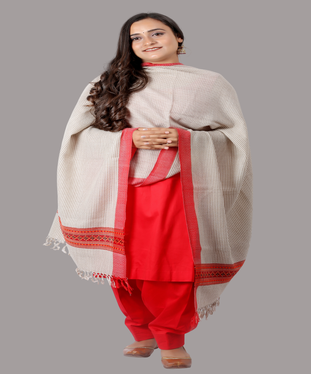 Embroidered Patti Pure Woolen Stole with Kullu Weaving Design – Elegant Ivory Shade Wrap