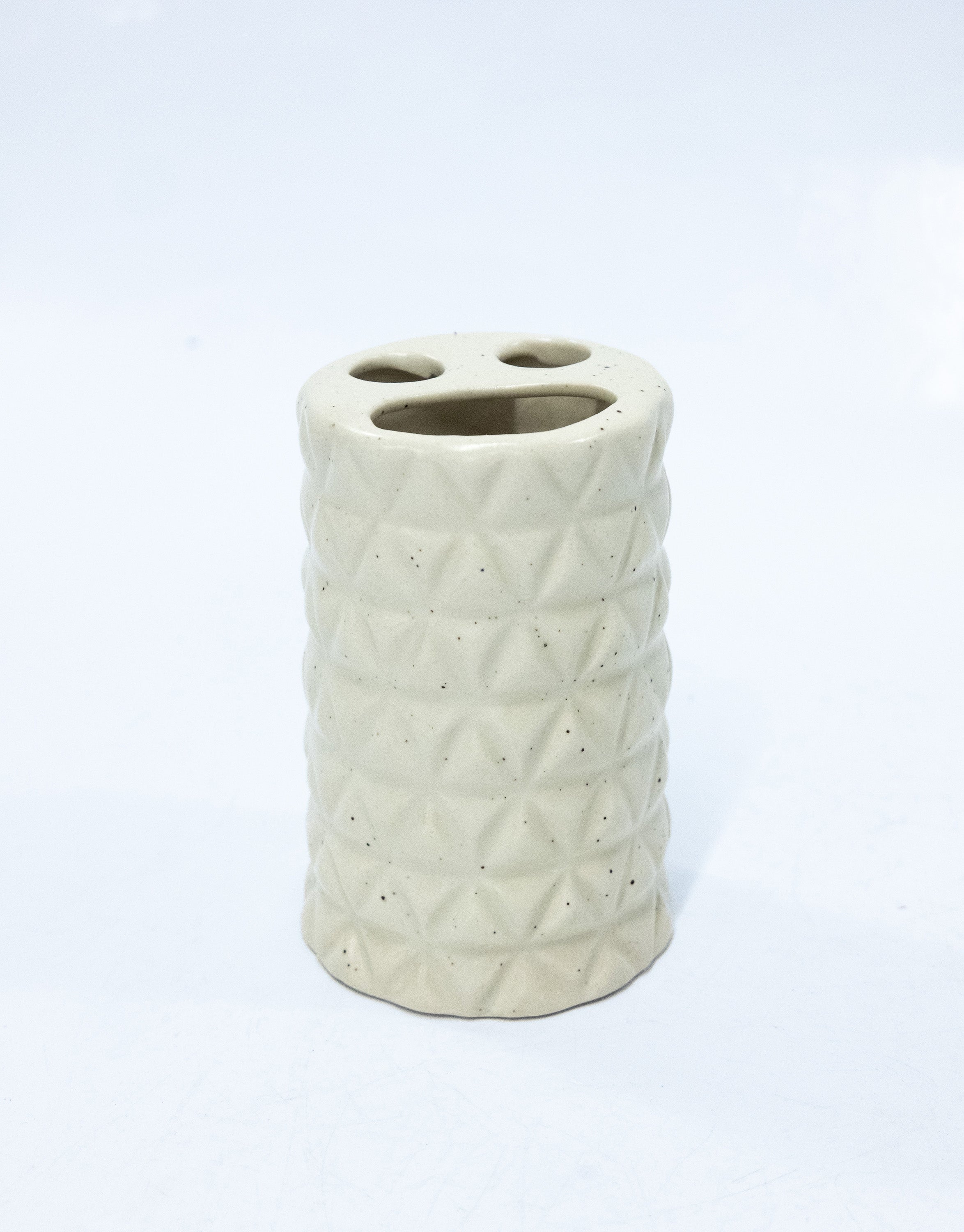 Beige Textured Ceramic Smiley Multipurpose Brush Holder