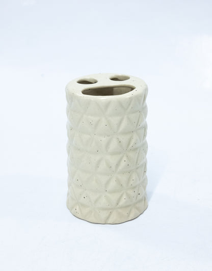 Beige Textured Ceramic Smiley Multipurpose Brush Holder