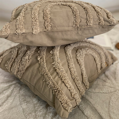 Beige Decorative Tufted Cotton Cushion with Cover -Set of 2