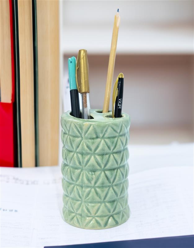 Green Textured Ceramic Smiley Multipurpose Brush Holder