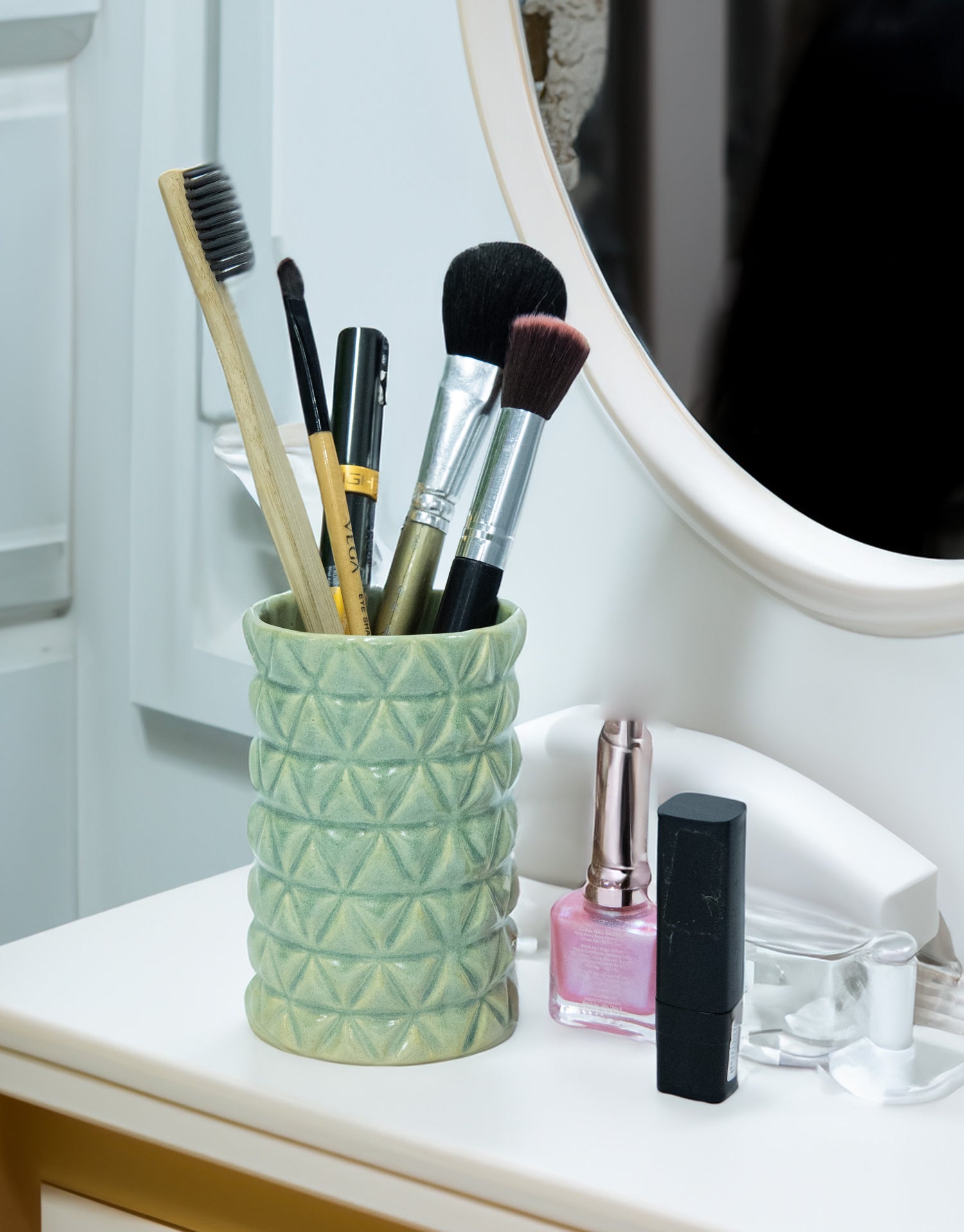 Ceramic Green Textured Multipurpose Brush Holder