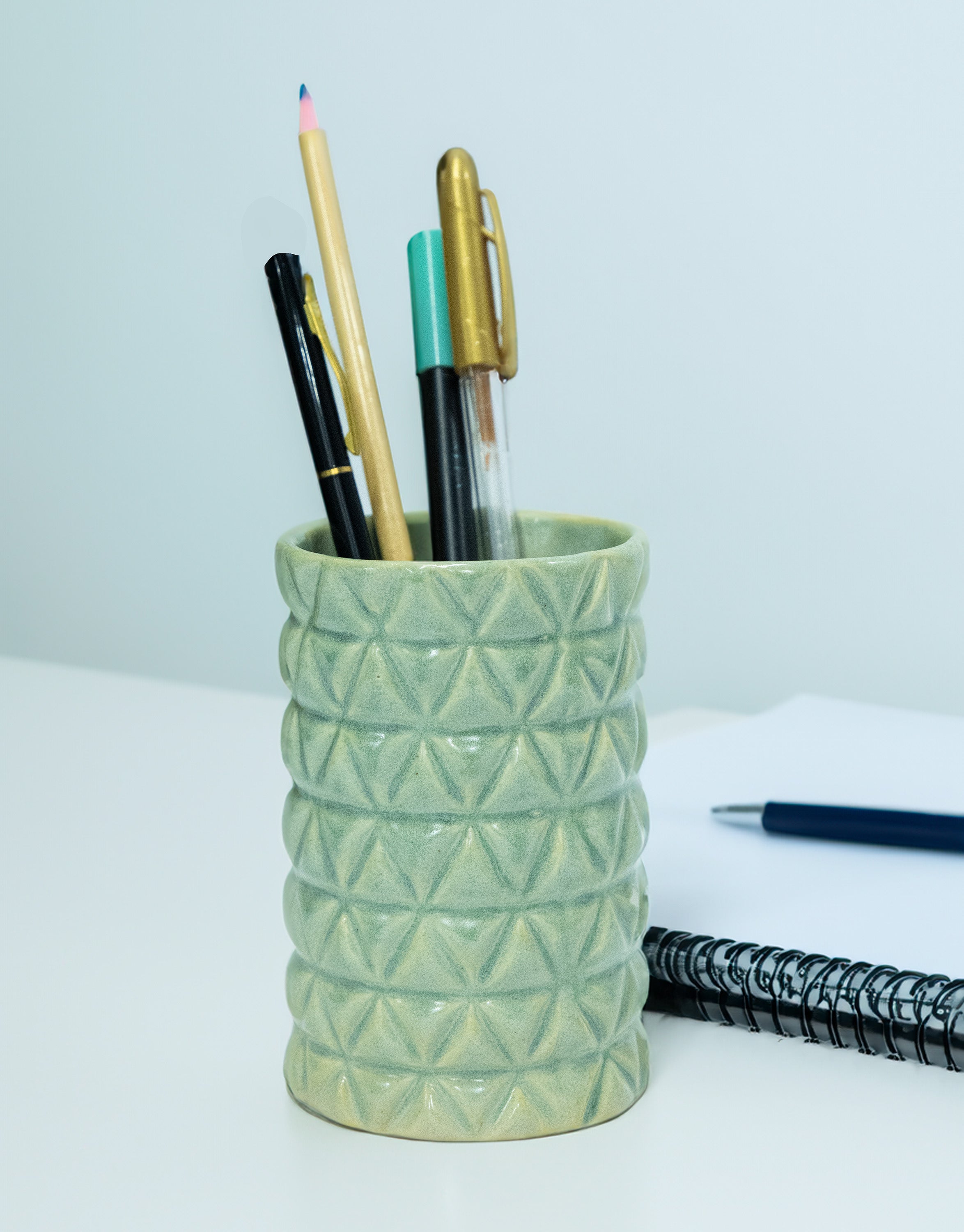 Ceramic Green Textured Multipurpose Brush Holder