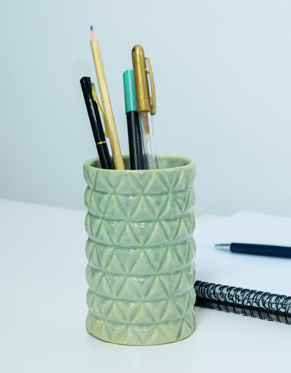 Ceramic Green Textured Multipurpose Brush Holder