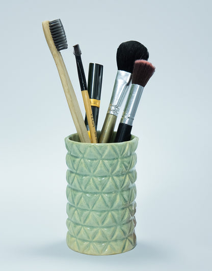 Ceramic Green Textured Multipurpose Brush Holder