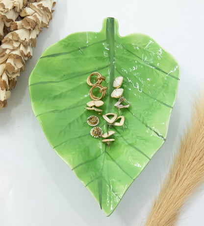 Ceramic Green Leaf Shaped Multipurpose Tray