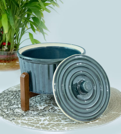 Ceramic Green Kitchen Bowl with Wooden Stand