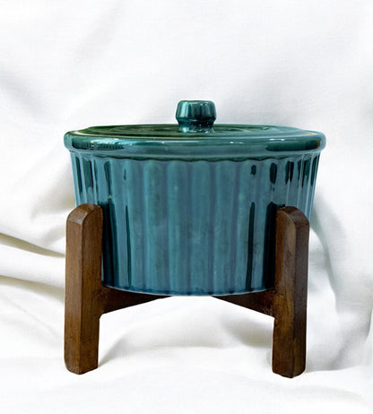 Ceramic Green Kitchen Bowl with Wooden Stand