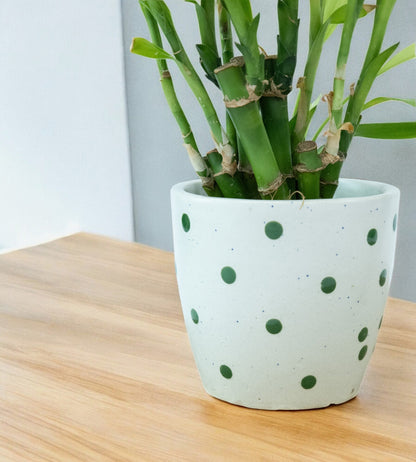 White Green Dotted Ceramic Small Planter