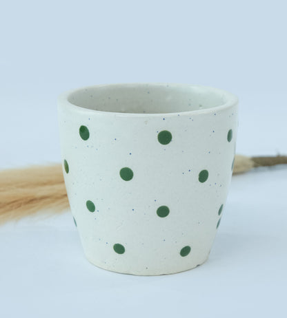 White Green Dotted Ceramic Small Planter