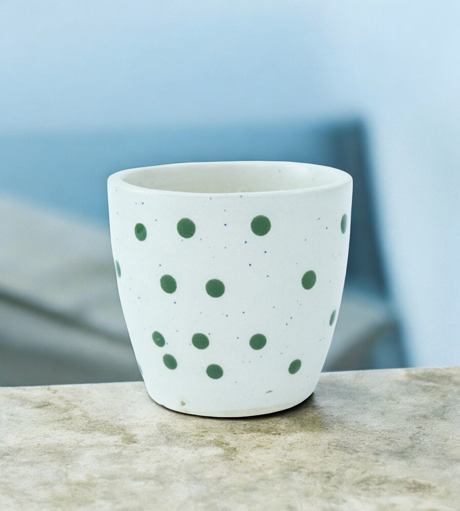 White Green Dotted Ceramic Small Planter