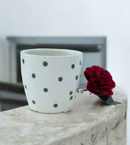 White Green Dotted Ceramic Small Planter