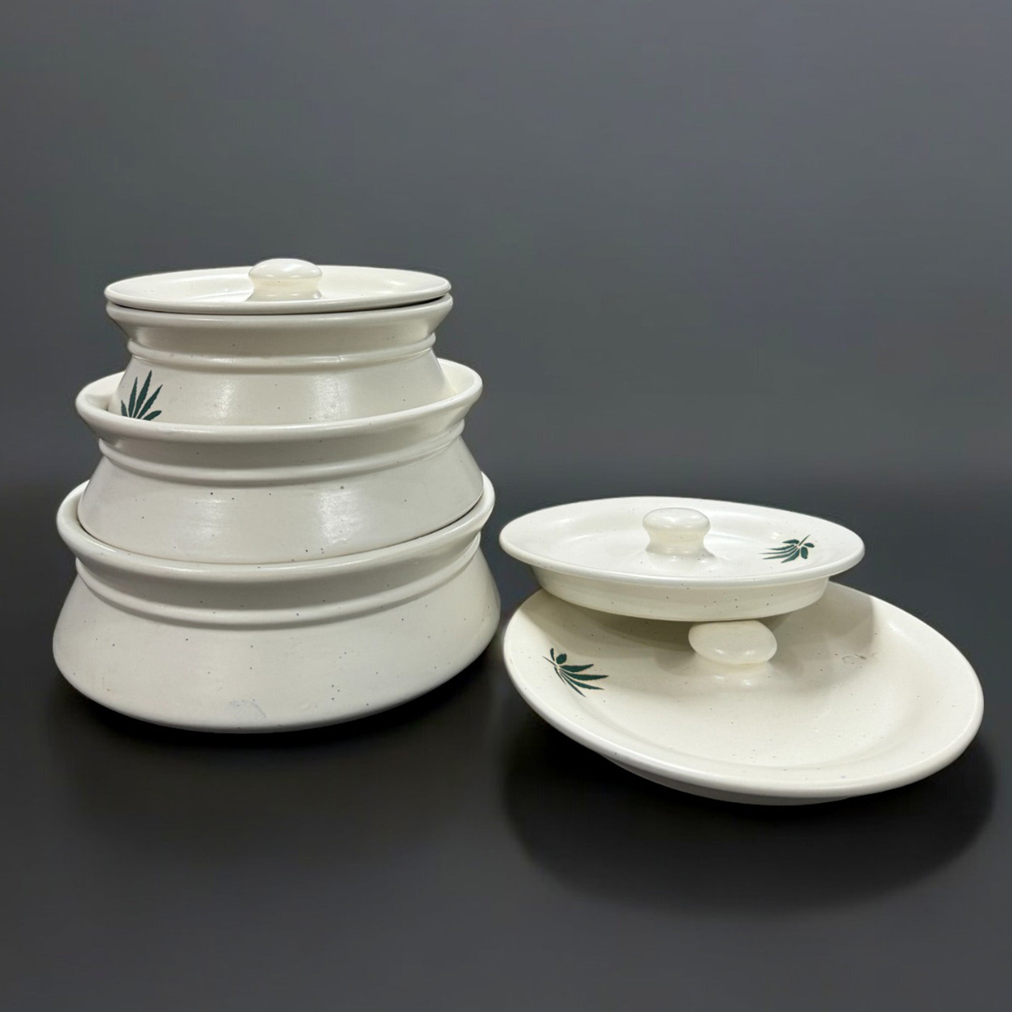 White Ceramic Handi with Lid-Set of 3