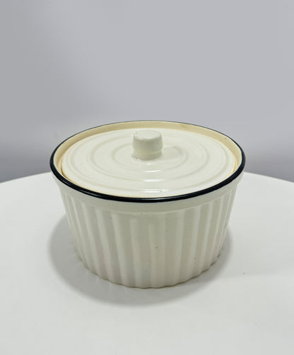 Ceramic White Kitchen Bowl with Wooden Stand, Perfect for Roasting, Serving, Baking, Cooking